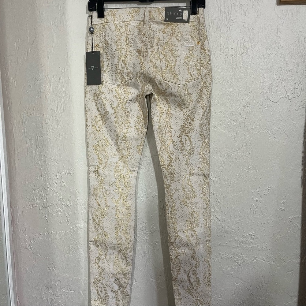 NWT 7 For All Mankind White/Gold Snake Print Skinny Jeans Size 25 - Picture 6 of 12